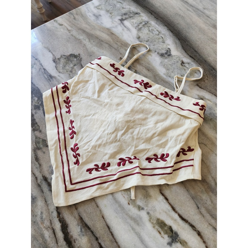 NWT Western Gameday Embroidered Bandana Scarf Top Cream Burgundy XS Boho